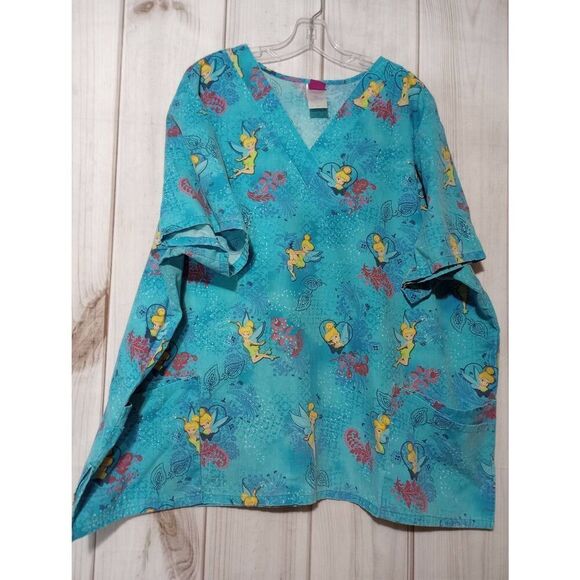 Tinkerbell Scrub Top Ladies 3x Blue Disney - Picture 1 of 7